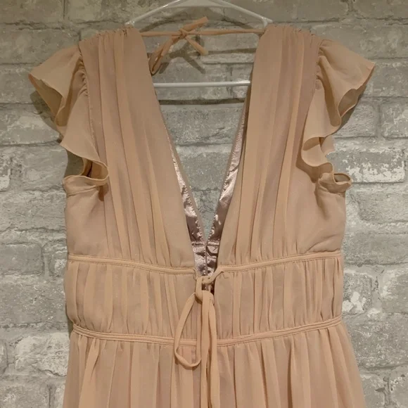 Lulus I’m All Yours Blush Ruffle Light Pale Pink Bridesmaid Dress Maxi V-Neck S - Picture 7 of 11